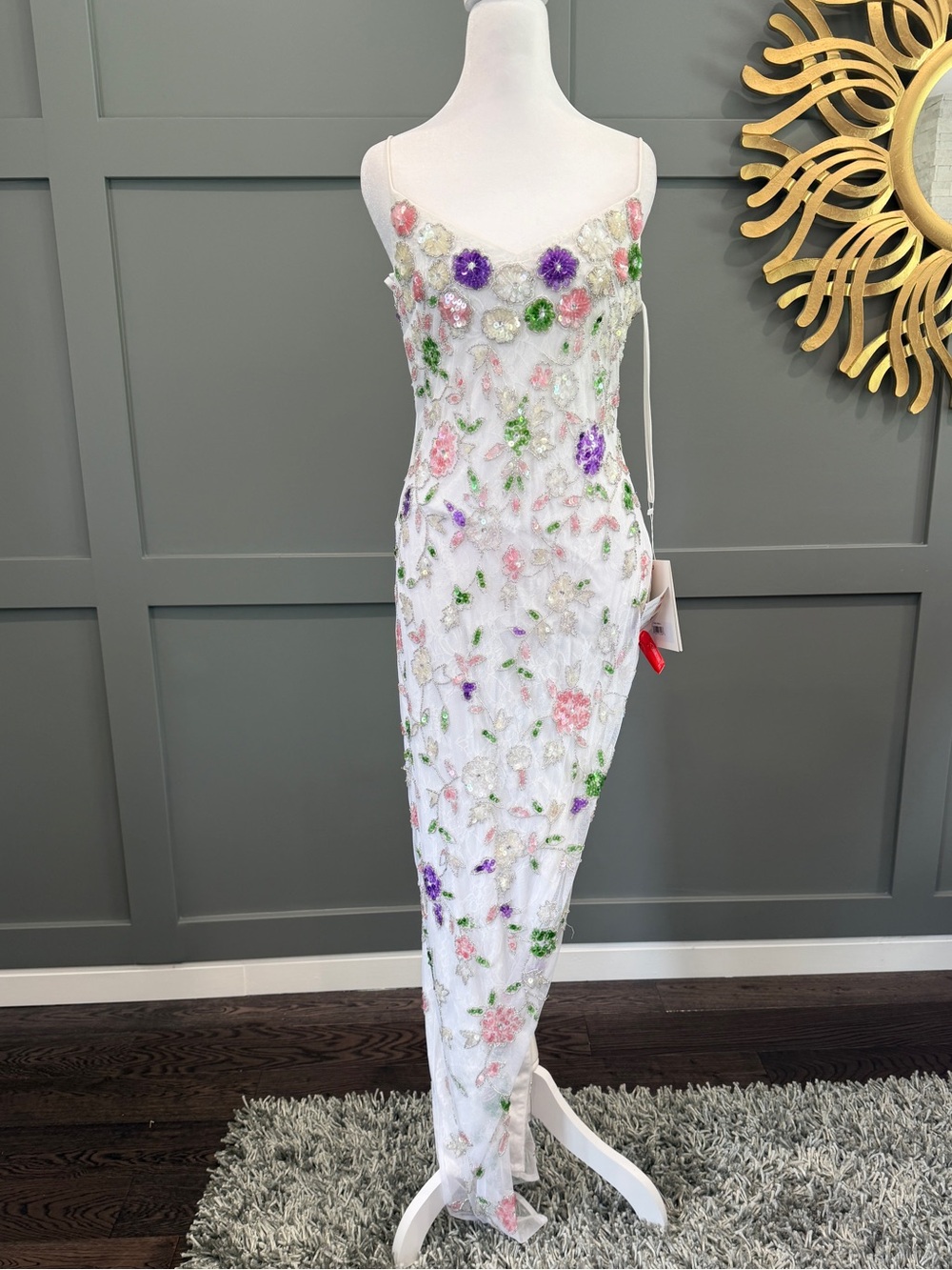 NWT Mac Duggal 10893 Floral Sequined High Slit Sleeveless Gown Size 4 - Picture 5 of 12